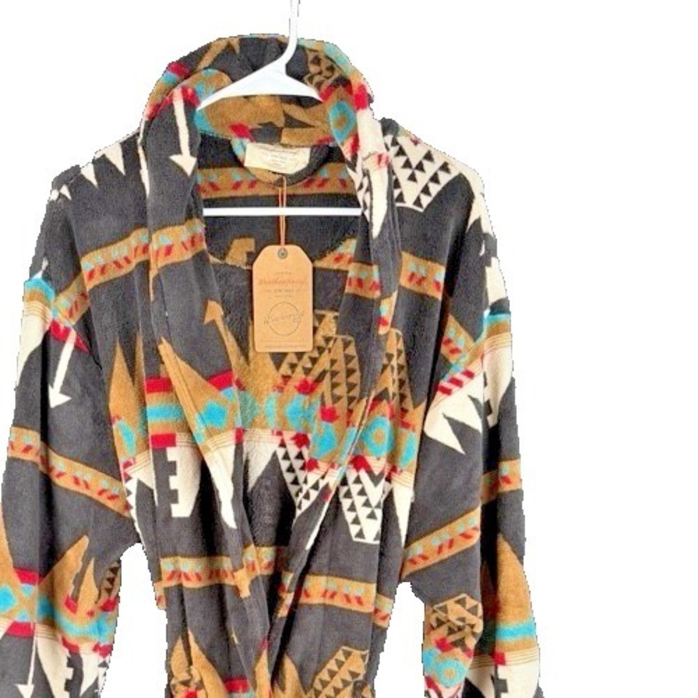 Weatherproof Vintage Fleece Robe NWT OSFA Coffee Bean Southwestern Aztec Print